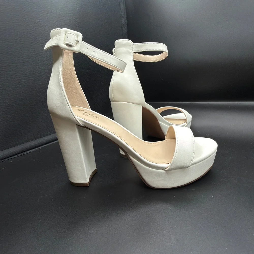 Ankis Womens White Platform Block Heel Sandals Ankle Strap Open Toe Size 7.5